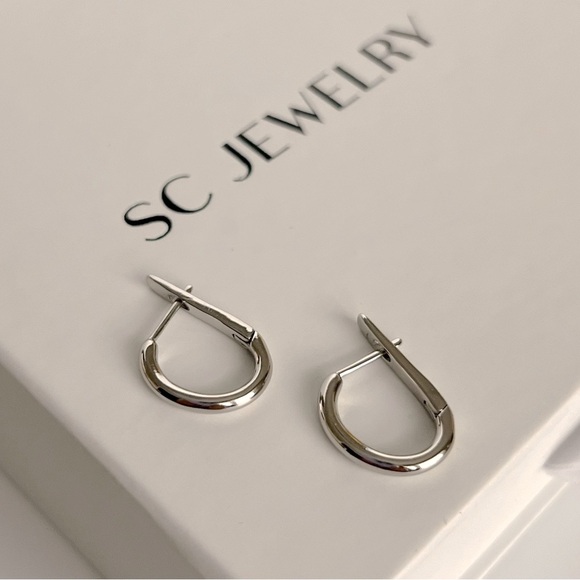 Hoop Huggie Earrings | Platinum Plated | Silver Color - Picture 2 of 10